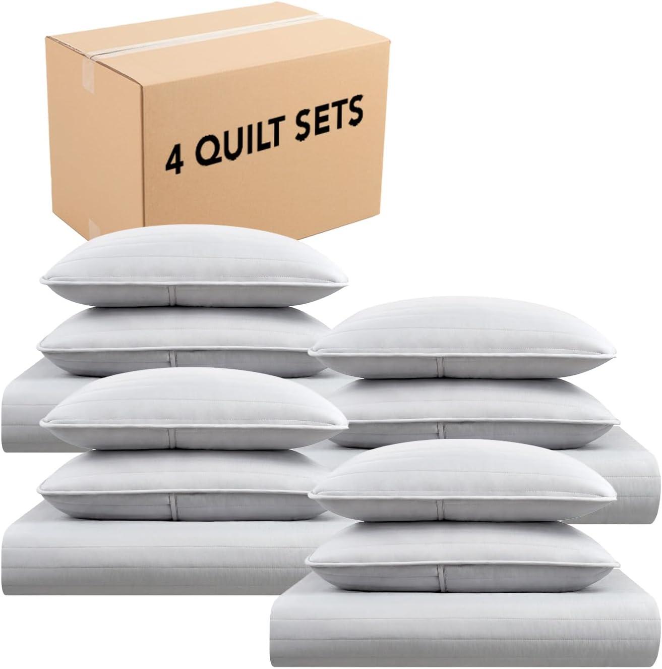 image:imageArkwright TwinTwinXL Quilt Set Case of 4 Soft Brushed Lightweight Microfiber Bedspread Coverlet Bedding Sets for All Seasons 1 Quilt 1 Pillowcase Sham 68x90 in Almond Milk TanHarbor Mist Grey