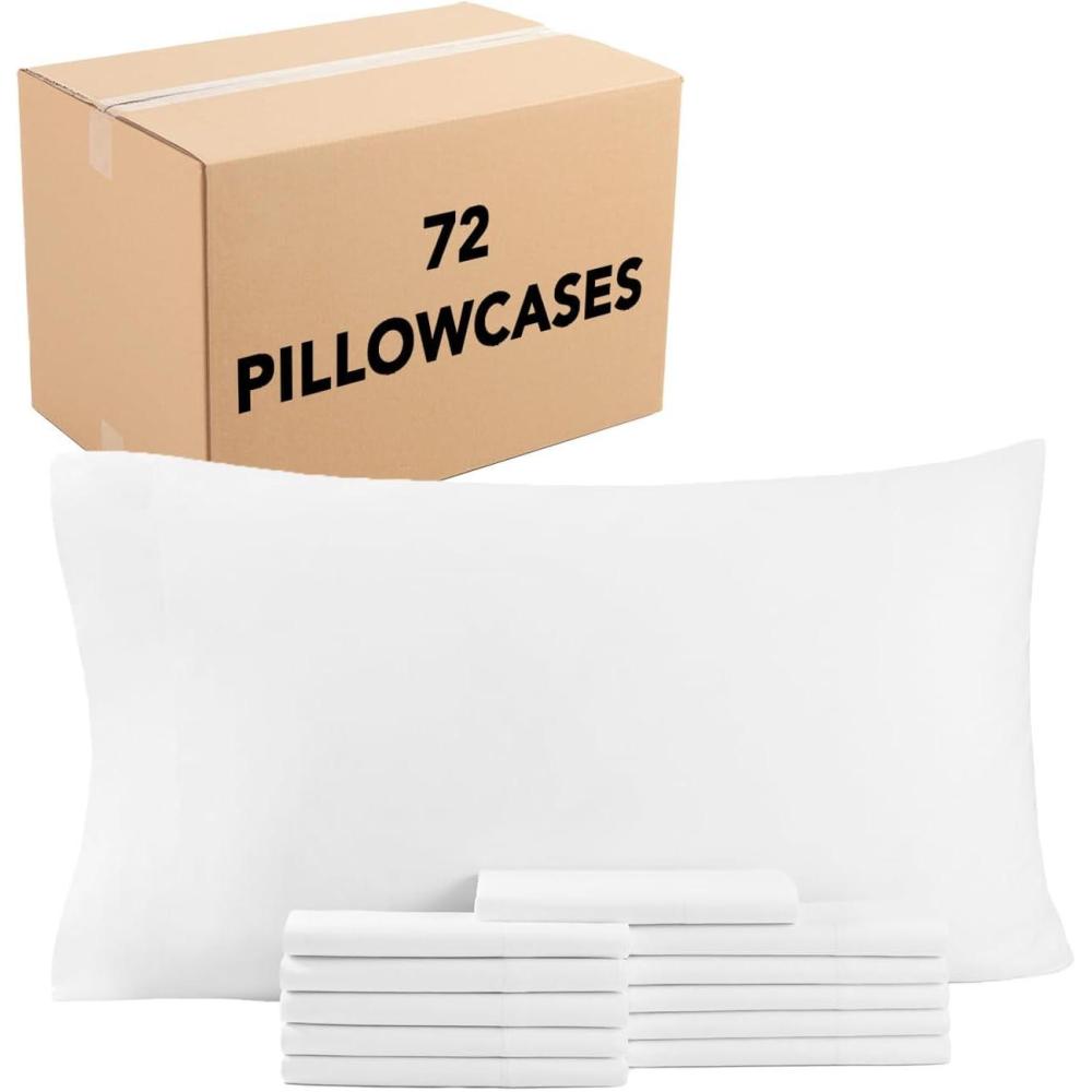 image:imageArkwright Bulk Full Fitted Bed Sheets Case of 24 Soft Cotton Blend 200 Thread Count Bottom Sheet only with Deep Pocket Bedding Essentials for Hotels Guests and Vacation Rentals WhitePillowcases Case of 72