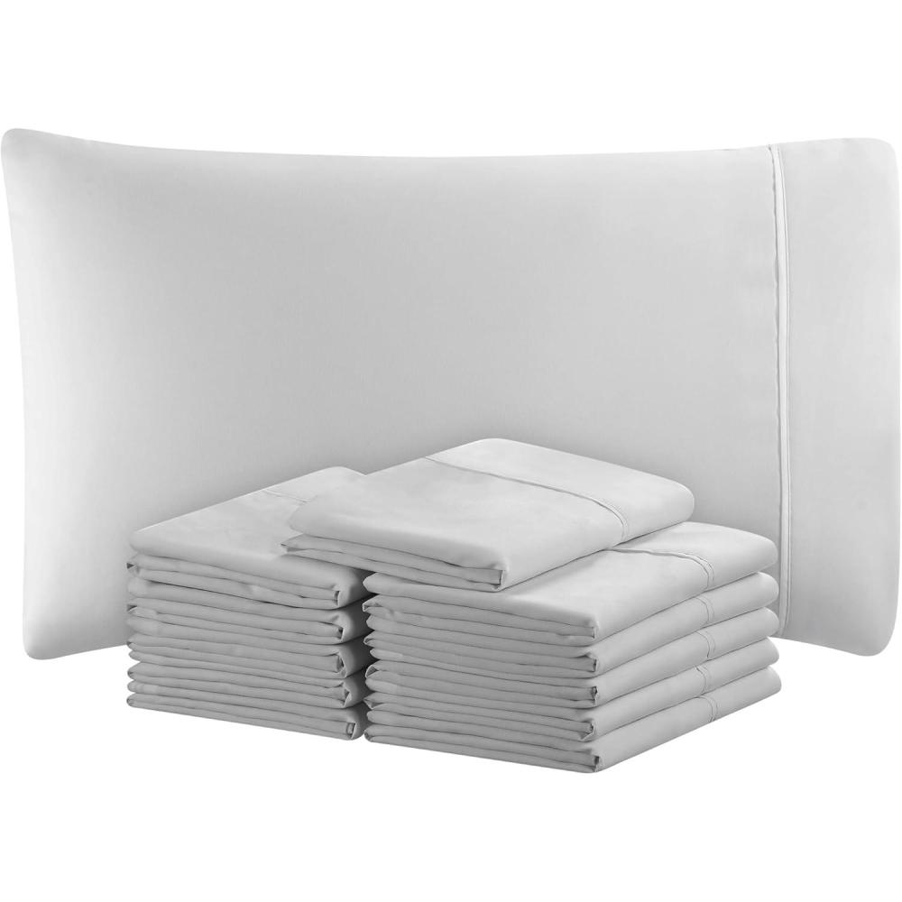 image:imageArkwright Bulk Microfiber Queen Pillow Cases Pack of 12 Soft Hypoallergenic Pillowcases and Bedding Essentials for Hosts and Hotels Standard WhiteGrey