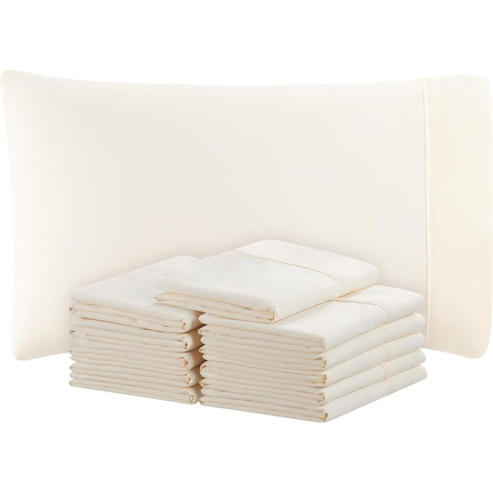 image:imageArkwright Bulk Microfiber Queen Pillow Cases Pack of 12 Soft Hypoallergenic Pillowcases and Bedding Essentials for Hosts and Hotels Standard WhiteIvory