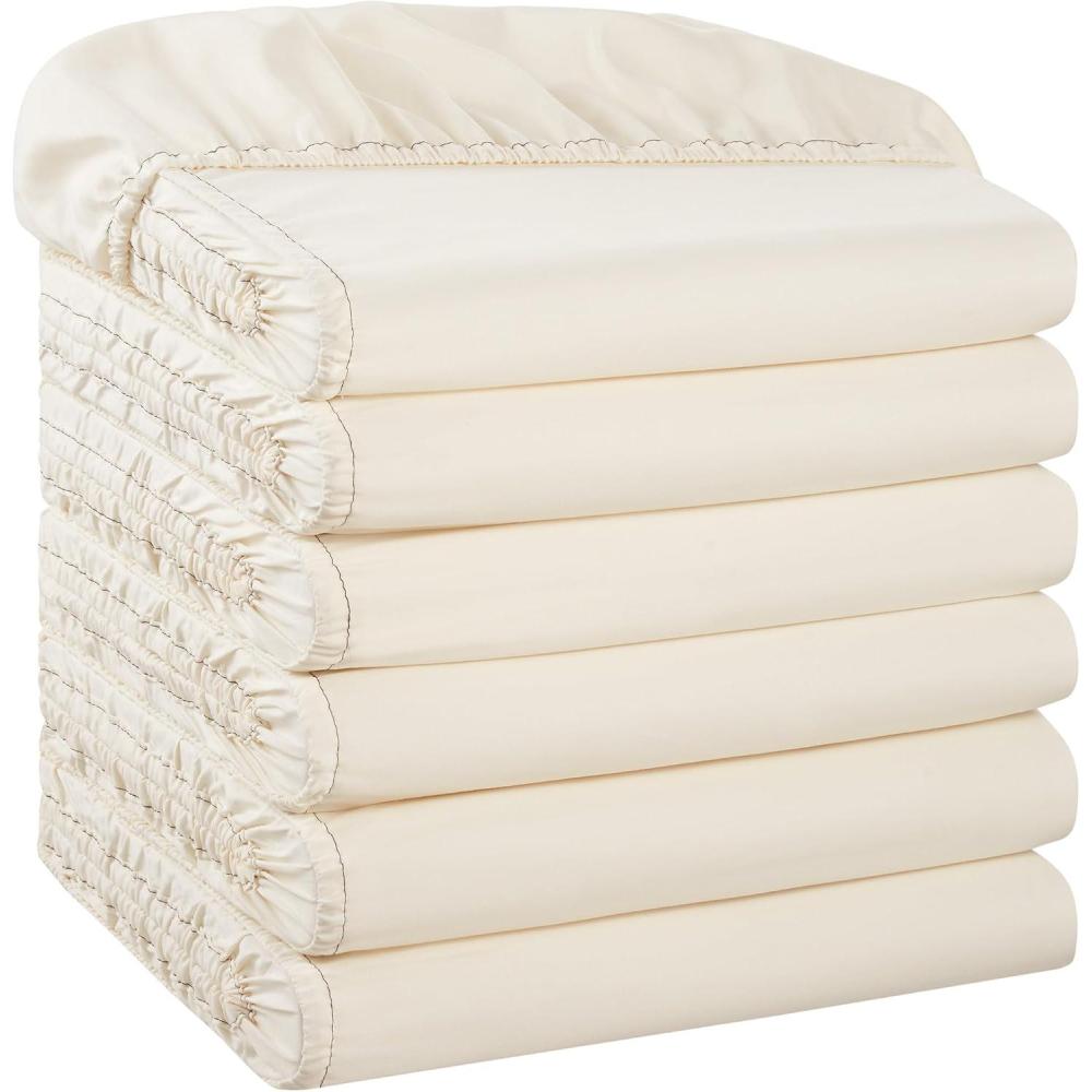 image:imageArkwright Bulk Twin Fitted Sheets Pack of 6 Soft Brushed Microfiber Hypoallergenic Bottom Sheet Only with Deep Pocket Bedding Essentials for Hosts and Hotels GreyIvory