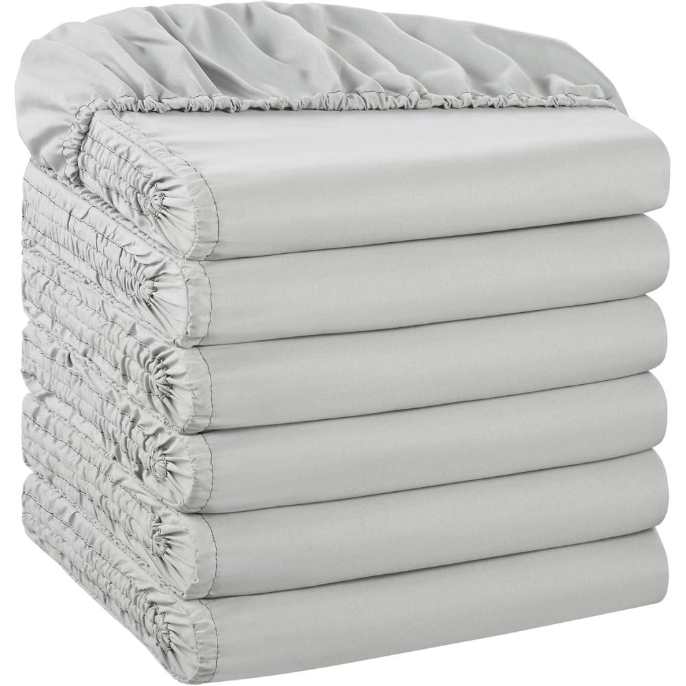 image:imageArkwright Bulk Twin Fitted Sheets Pack of 6 Soft Brushed Microfiber Hypoallergenic Bottom Sheet Only with Deep Pocket Bedding Essentials for Hosts and Hotels GreyGrey