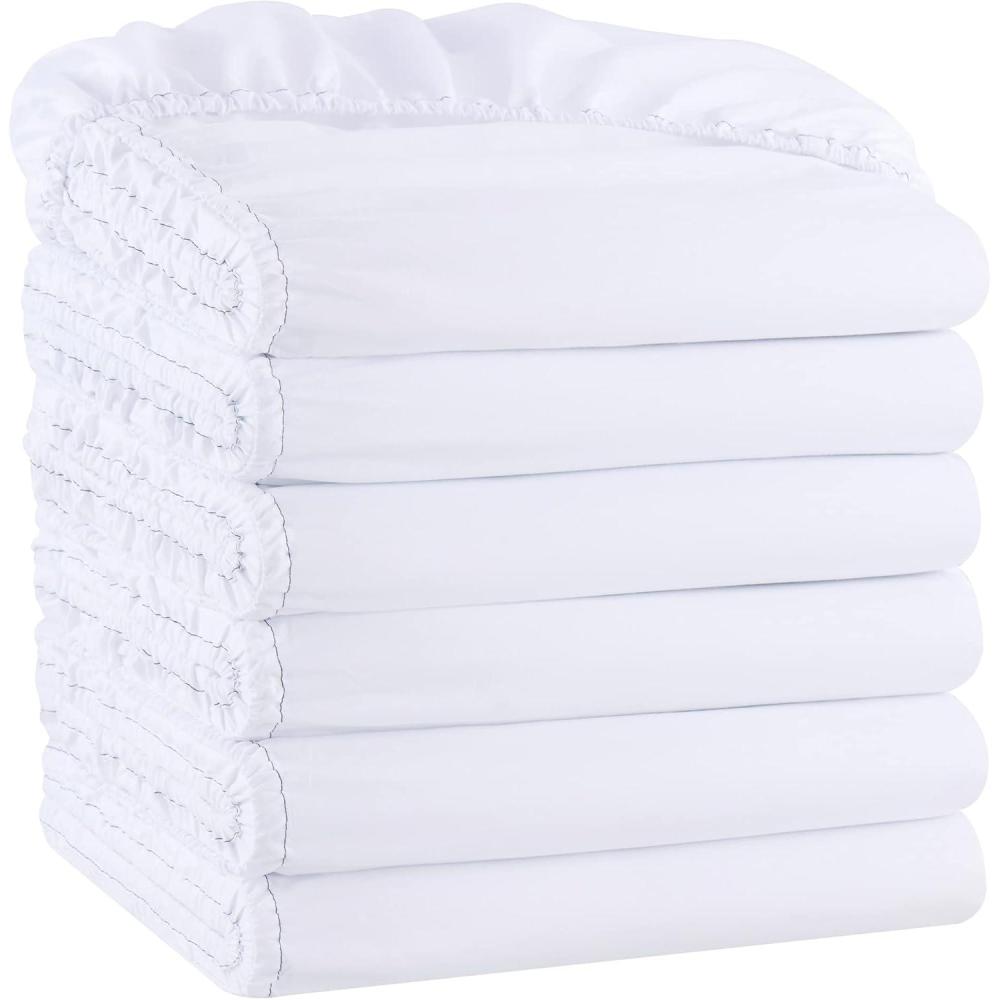 image:imageArkwright Bulk Twin Fitted Sheets Pack of 6 Soft Brushed Microfiber Hypoallergenic Bottom Sheet Only with Deep Pocket Bedding Essentials for Hosts and Hotels GreyWhite
