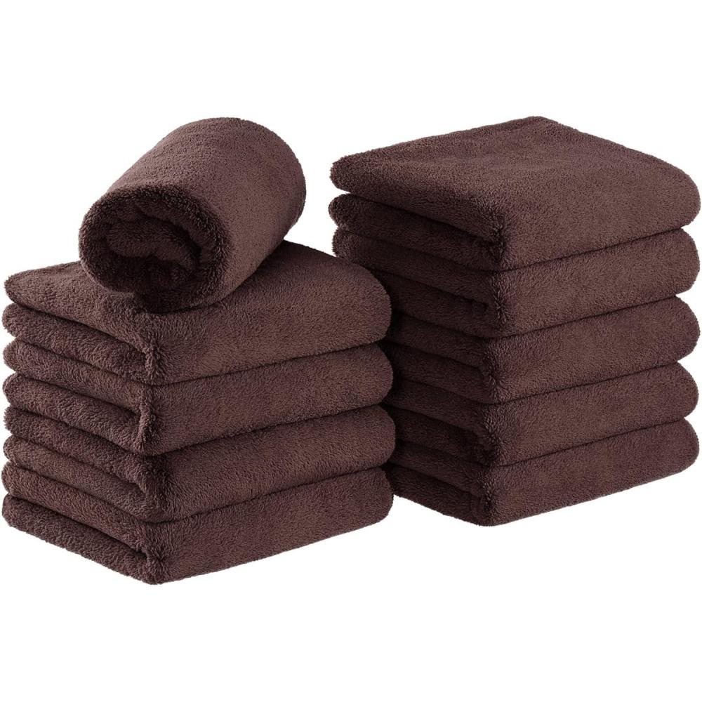 image:imageArkwright Microfiber Coral Fleece Salon Towels  Pack of 10  Bleach Safe Resistant Absorbent Hair Drying Towel Set Perfect for Resort Hotel and Spa 16 x 27 in BlackBrown