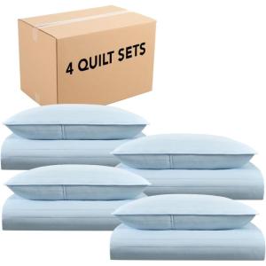 Arkwright Twin/TwinXL Quilt Set – Case of 4 – Soft Brushed Lightweight Microfiber Bedspread Coverlet Bedding Sets for All Seasons (1 Quilt, 1 Pillowcase Sham), 68×90 in, Almond Milk Tan(Nantucket Breeze Blue)