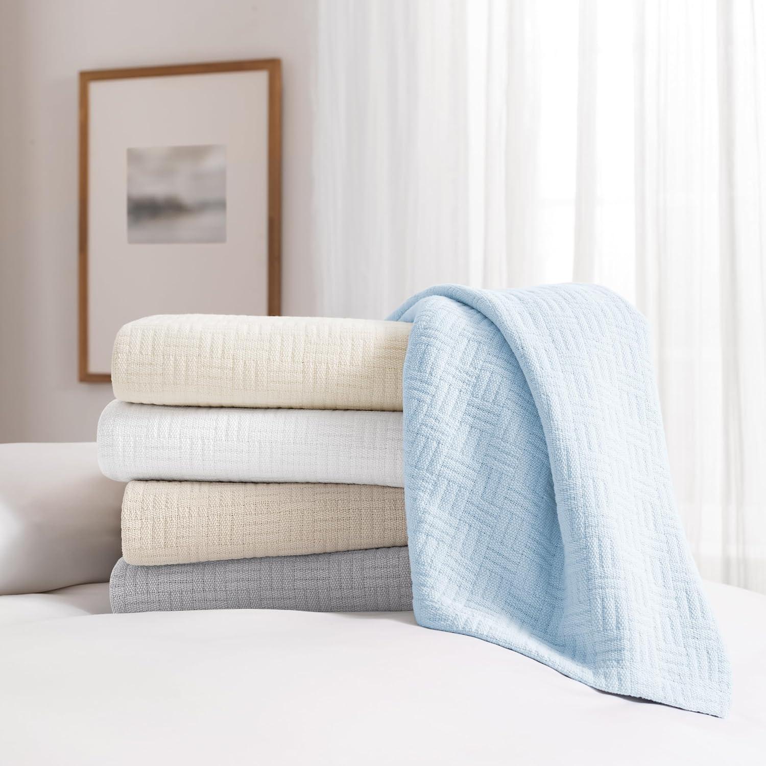 image:imageArkwright Basket Weave Throw Blanket 100 Ringspun Cotton All Season Throws Luxury Hotel Quality Soft on Skin Breathable 300 GSM for Bed Sofa and Chair 50 X 70 in BeigeAlmond Milk Taupe