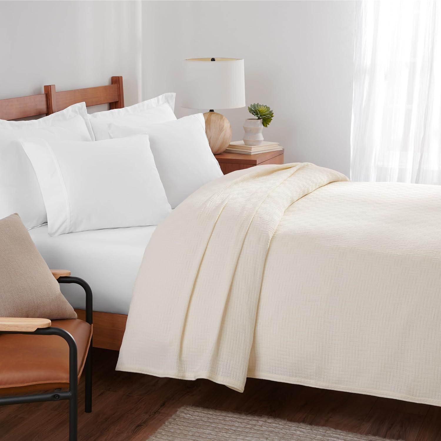 image:imageArkwright Basket Weave Throw Blanket 100 Ringspun Cotton All Season Throws Luxury Hotel Quality Soft on Skin Breathable 300 GSM for Bed Sofa and Chair 50 X 70 in BeigeAlmond Milk Taupe