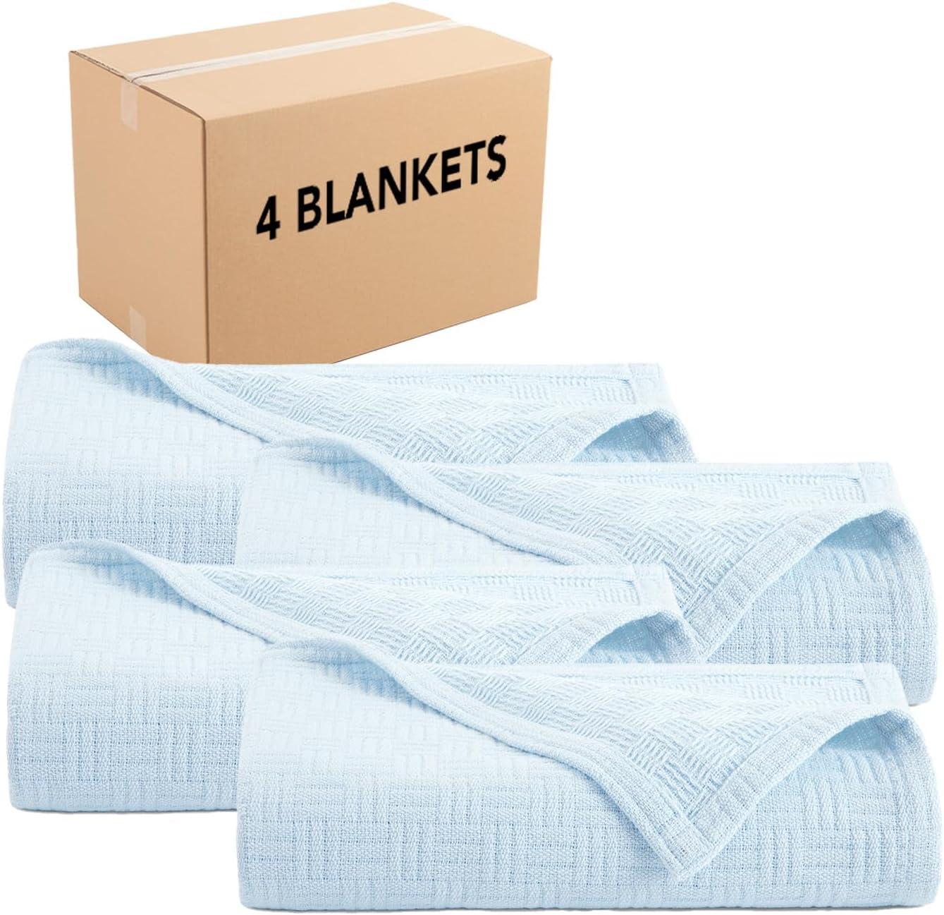 image:imageArkwright Basket Weave Throw Blanket 100 Ringspun Cotton All Season Throws Luxury Hotel Quality Soft on Skin Breathable 300 GSM for Bed Sofa and Chair 50 X 70 in BeigeNantucket Breeze Blue