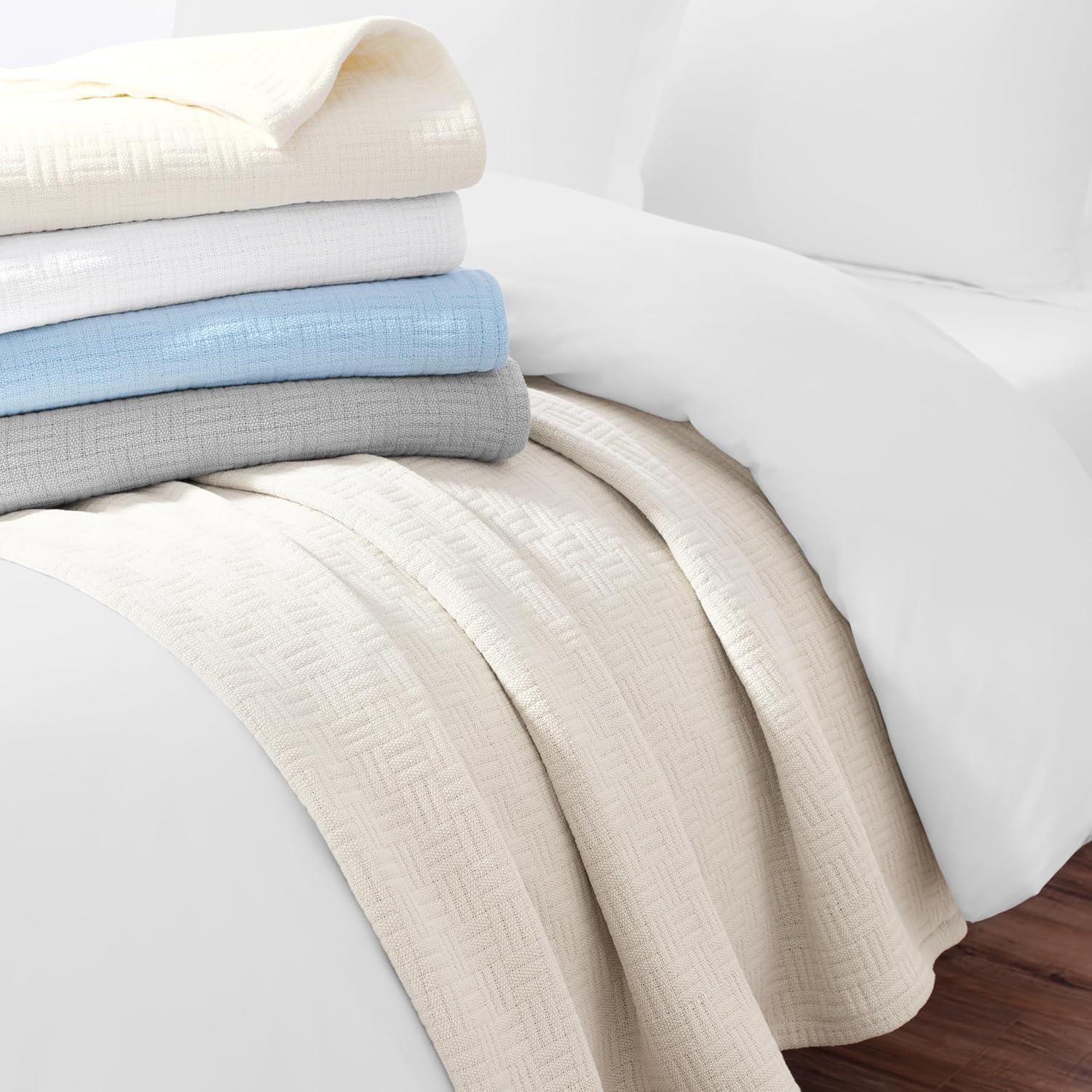 image:imageArkwright Basket Weave Throw Blanket 100 Ringspun Cotton All Season Throws Luxury Hotel Quality Soft on Skin Breathable 300 GSM for Bed Sofa and Chair 50 X 70 in BeigeAlmond Milk Taupe