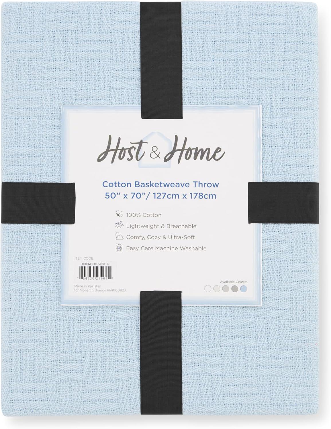 image:imageArkwright Basket Weave Throw Blanket 100 Ringspun Cotton All Season Throws Luxury Hotel Quality Soft on Skin Breathable 300 GSM for Bed Sofa and Chair 50 X 70 in BeigeNantucket Breeze Blue