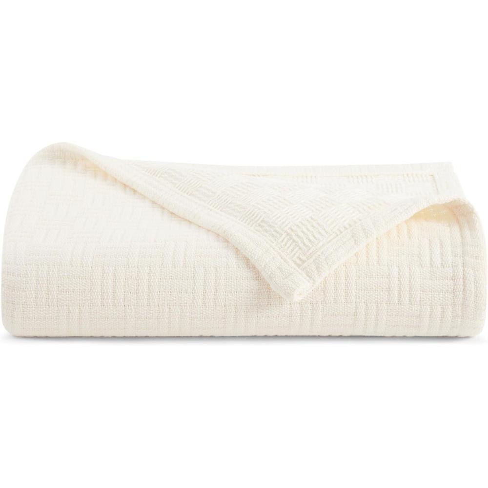 image:imageArkwright Basket Weave Throw Blanket 100 Ringspun Cotton All Season Throws Luxury Hotel Quality Soft on Skin Breathable 300 GSM for Bed Sofa and Chair 50 X 70 in BeigeEgret Creamy Beige