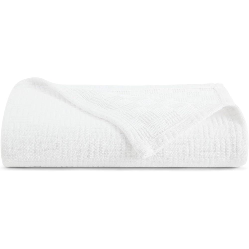 image:imageArkwright Basket Weave Throw Blanket 100 Ringspun Cotton All Season Throws Luxury Hotel Quality Soft on Skin Breathable 300 GSM for Bed Sofa and Chair 50 X 70 in BeigeBright White