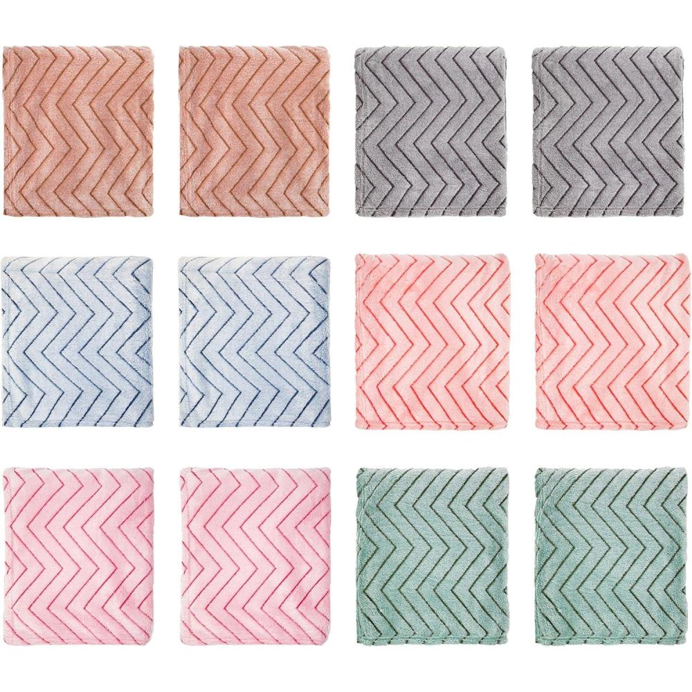 image:imageArkwright Zigzag Fleece Throw Blankets Bulk Pack of 12 Soft and Warm Chevron Coral Textured Throws Perfect for Couch Sofa Bedroom Camping and Travel 50 x 60 in Assorted ColorsChevron