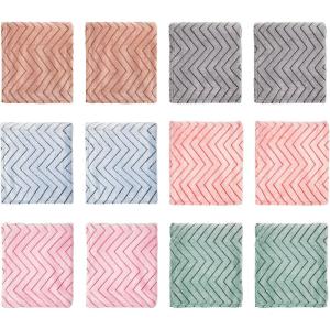 Arkwright Zigzag Fleece Throw Blankets Bulk – Pack of 12 – Soft and Warm Chevron Coral Textured Throws, Perfect for Couch, Sofa, Bedroom, Camping, and Travel, 50 x 60 in, Assorted Colors(Chevron)
