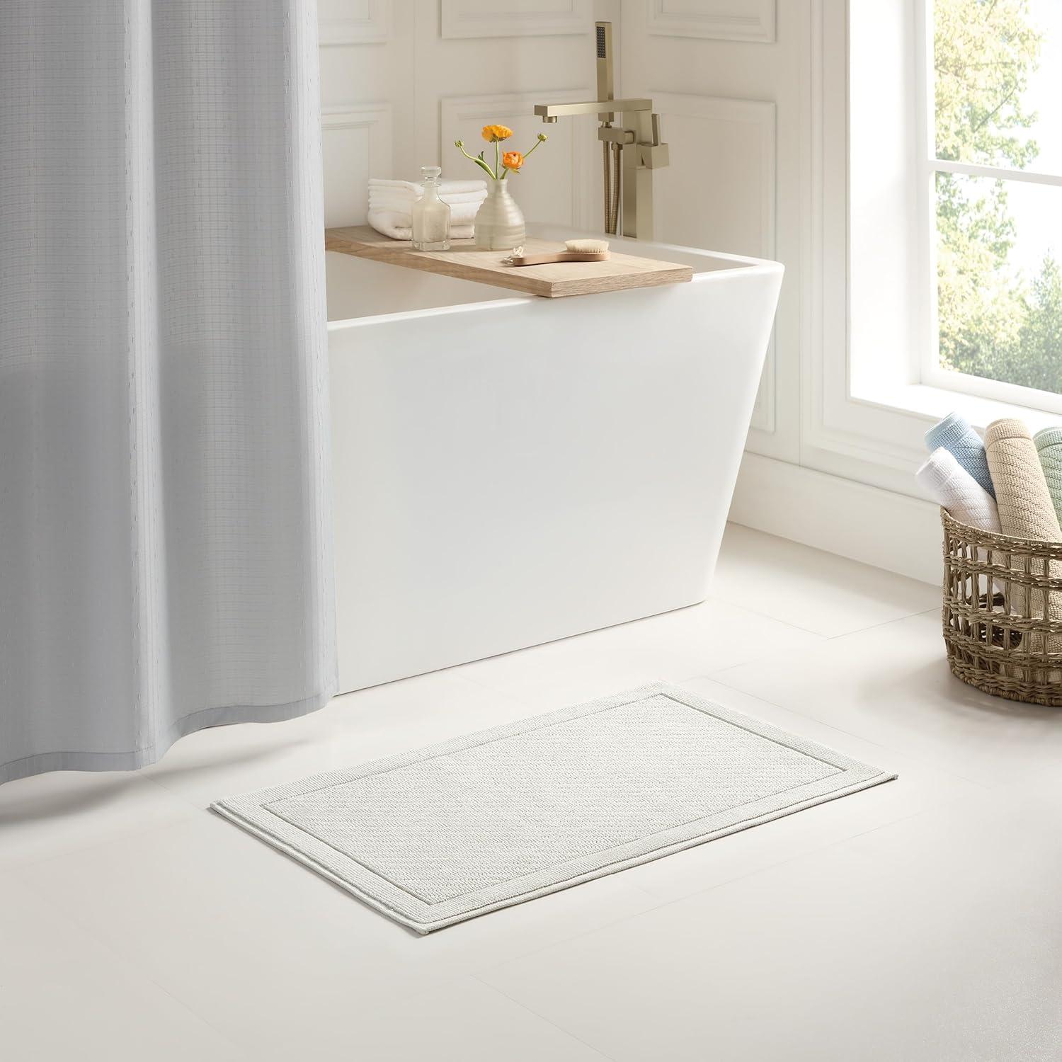 image:imageArkwright 100 Cotton Bathroom Rug High Absorbent Stylish Textured Woven Design Bath Mat Slip Resistant Backing for Shower and Bathtub Floor 20x32 in WhiteOyster Mushroom Grey