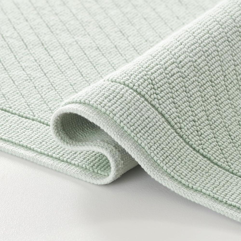image:imageArkwright 100 Cotton Bathroom Rug High Absorbent Stylish Textured Woven Design Bath Mat Slip Resistant Backing for Shower and Bathtub Floor 20x32 in WhiteLight Green