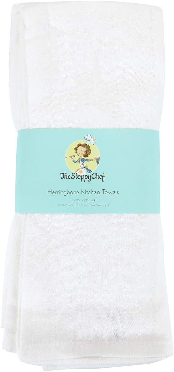 image:imageArkwright Herringbone Kitchen Tea Towels Case of 288 100 Percent Cotton Dishcloth Absorbent Quick Dry Bulk Dish Drying Towel 15 x 25 in Plain White