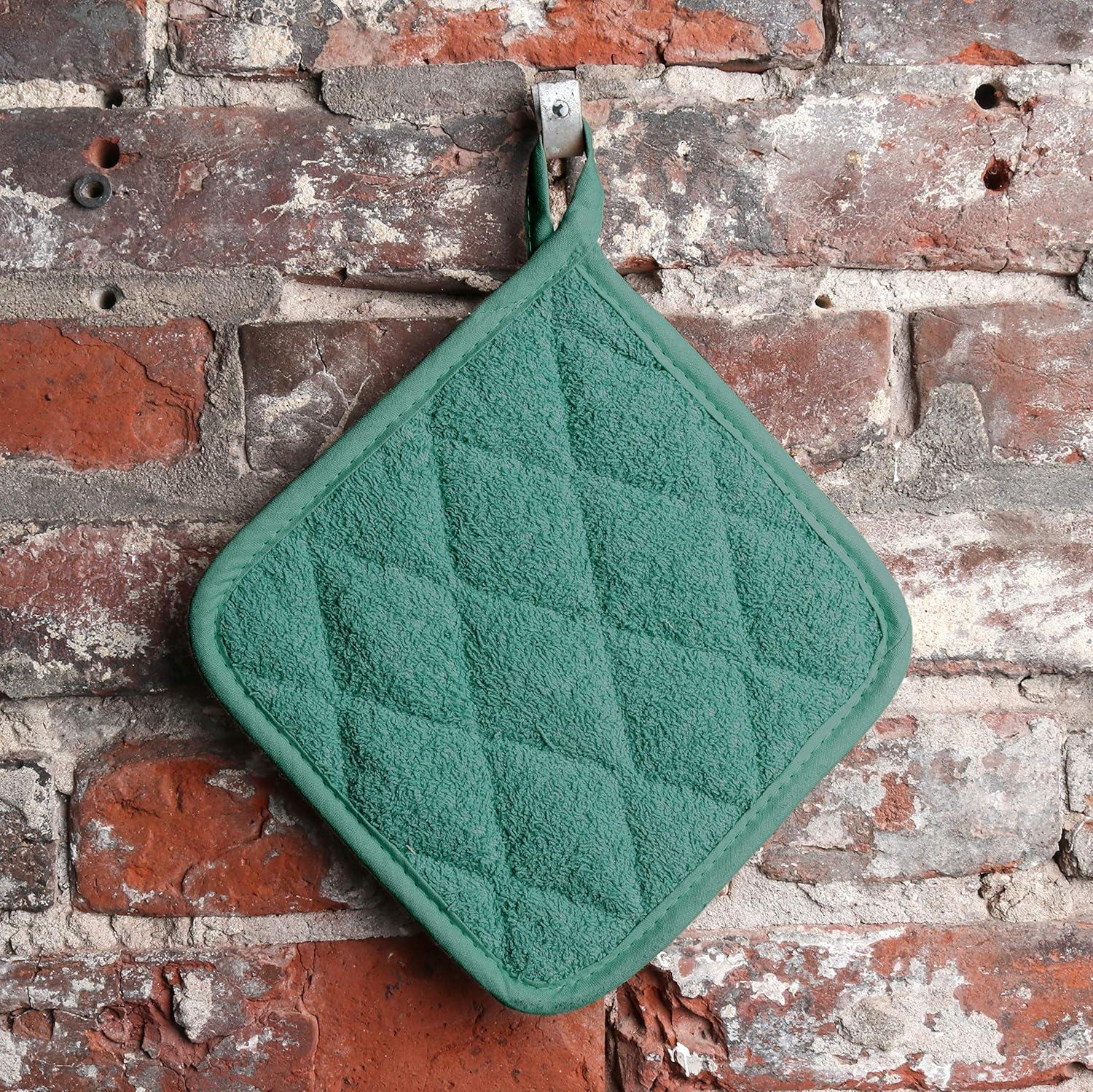 image:imageArkwright Pot Holders for Kitchen Heat Resistant Square Hot Pads Set of 12 Professional Grade Washable Cotton Coaster for Oven Cooking and Baking 7 x 7 in BlackGreen