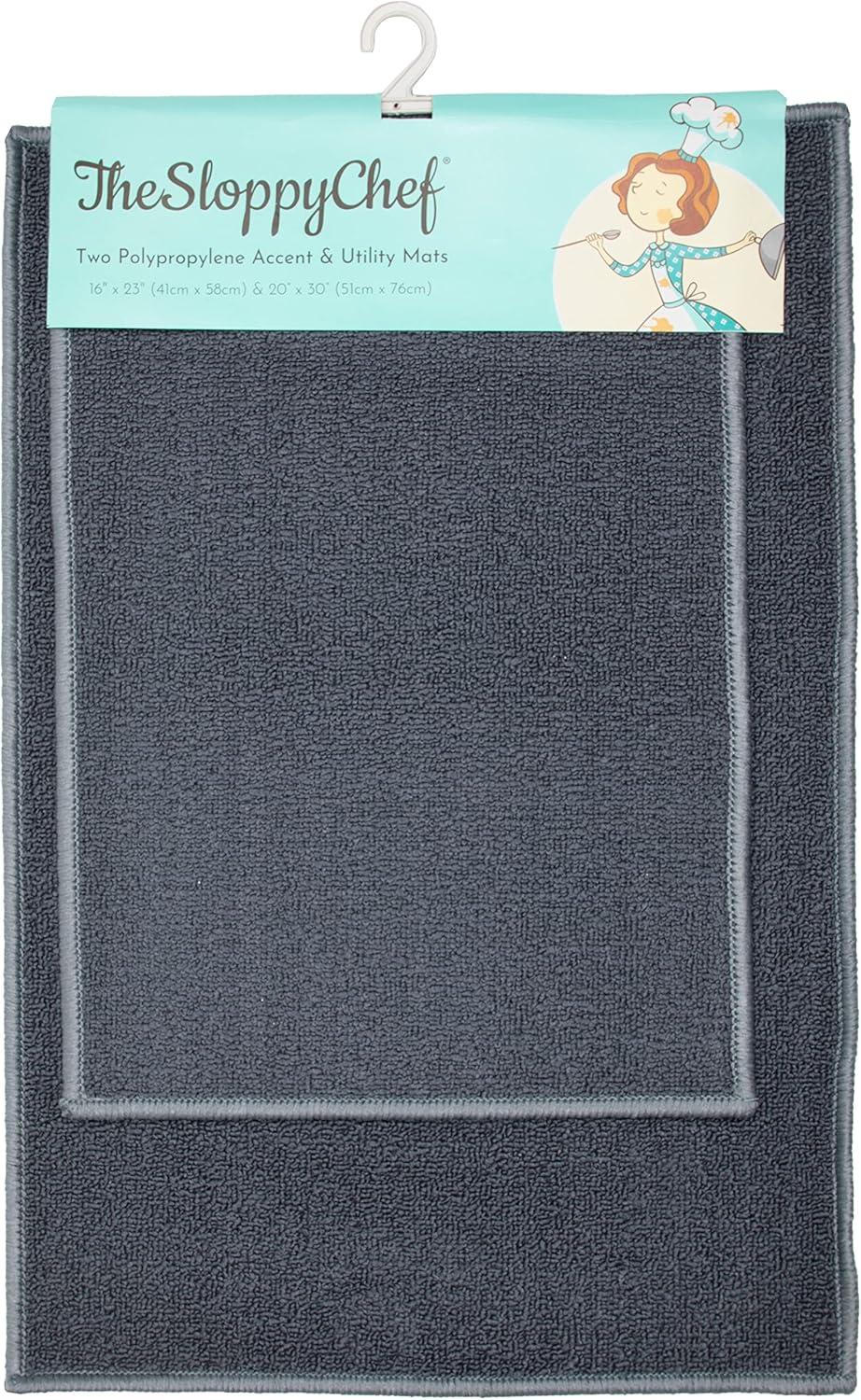 image:imageArkwright SC Jakarta 2 Pc Rug Mat Set Non Skid Latex Backing Floor Rugs for Home Kitchen Outdoor 16x23 amp 20x30 in BlueCharcoal