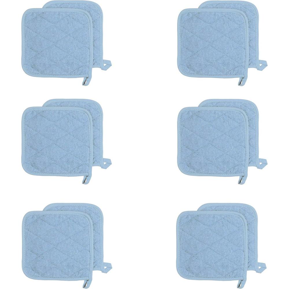 image:imageArkwright Pot Holders for Kitchen  Heat Resistant Square Hot Pads Set of 12 Professional Grade Washable Cotton Coaster for Oven Cooking and Baking 7 x 7 in BlackBlue