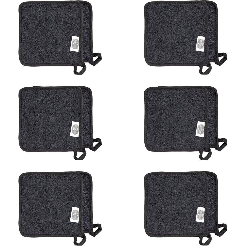 image:imageArkwright Pot Holders for Kitchen  Heat Resistant Square Hot Pads Set of 12 Professional Grade Washable Cotton Coaster for Oven Cooking and Baking 7 x 7 in BlackBlack