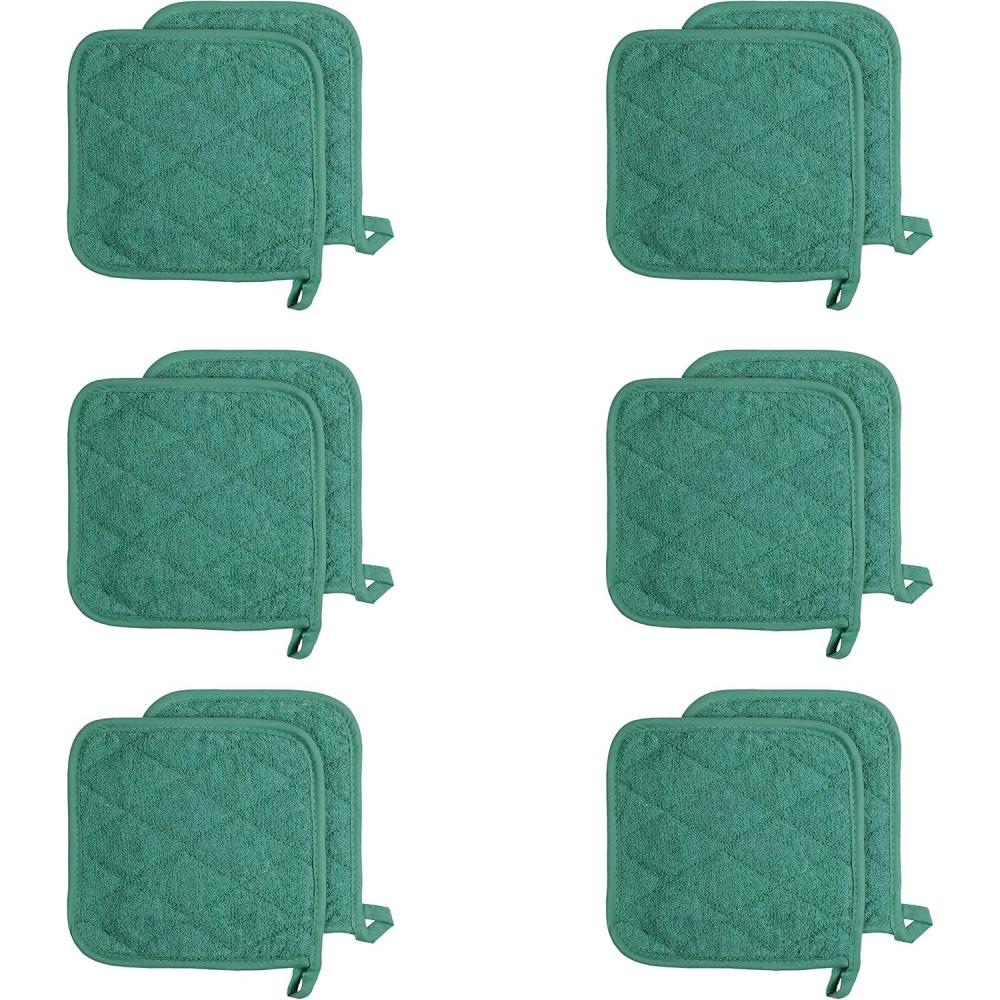 image:imageArkwright Pot Holders for Kitchen Heat Resistant Square Hot Pads Set of 12 Professional Grade Washable Cotton Coaster for Oven Cooking and Baking 7 x 7 in BlackGreen