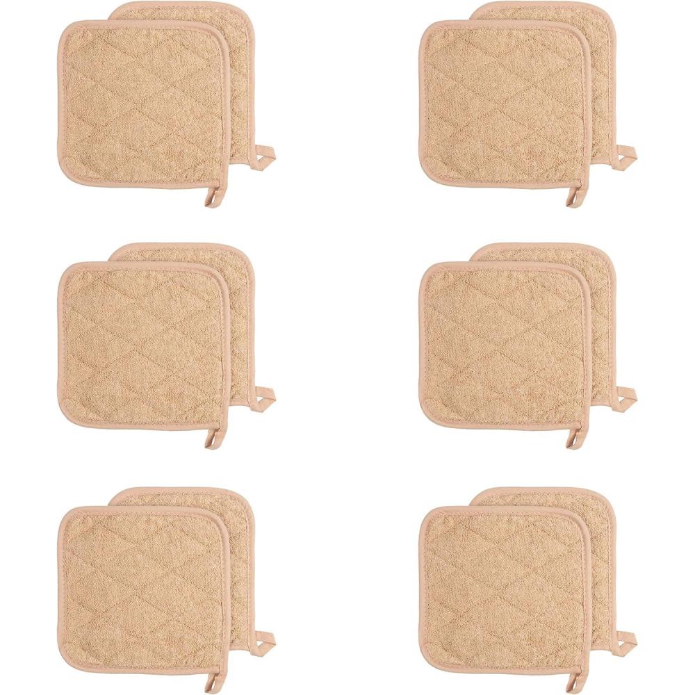 image:imageArkwright Pot Holders for Kitchen Heat Resistant Square Hot Pads Set of 12 Professional Grade Washable Cotton Coaster for Oven Cooking and Baking 7 x 7 in BlackTan