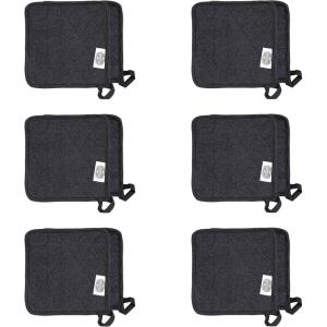 Arkwright Pot Holders for Kitchen – Heat Resistant Square Hot Pads Set of 12, Professional Grade Washable Cotton Coaster for Oven, Cooking and Baking, 7 x 7 in, Black(Black)