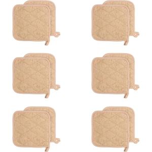 Arkwright Pot Holders for Kitchen – Heat Resistant Square Hot Pads Set of 12, Professional Grade Washable Cotton Coaster for Oven, Cooking and Baking, 7 x 7 in, Black(Tan)