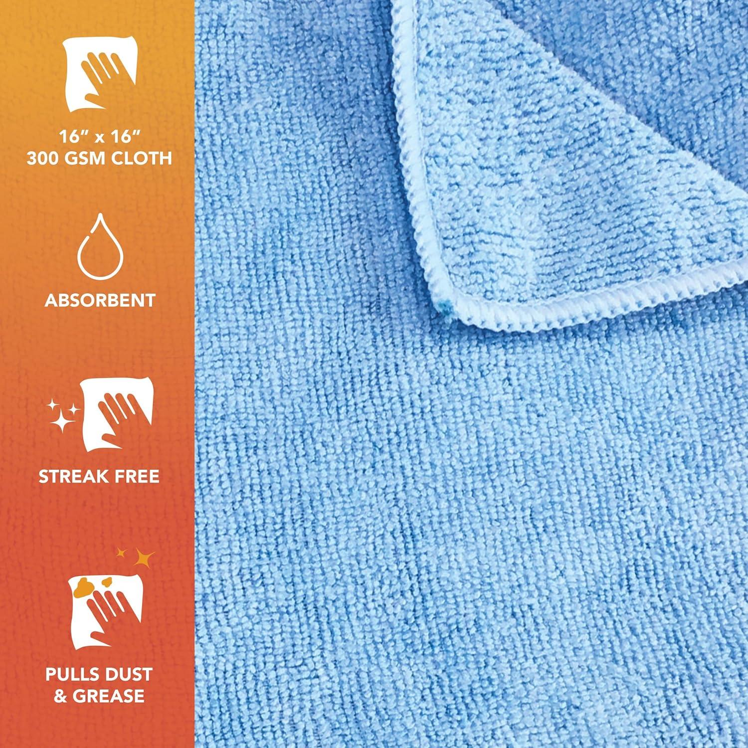 image:imageArkwright Microfiber Cleaning Cloths Pack of 12 Large Lint amp StreakFree Drying Wash Towels 300 GSM Super Absorbent amp Quick Dry Perfect Cleaner for Car Glass and Window 16 x 16 in WhiteBlue