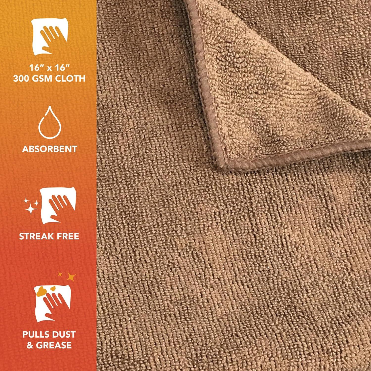image:imageArkwright Microfiber Cleaning Cloths Pack of 12 Large Lint amp StreakFree Drying Wash Towels 300 GSM Super Absorbent amp Quick Dry Perfect Cleaner for Car Glass and Window 16 x 16 in WhiteBrown