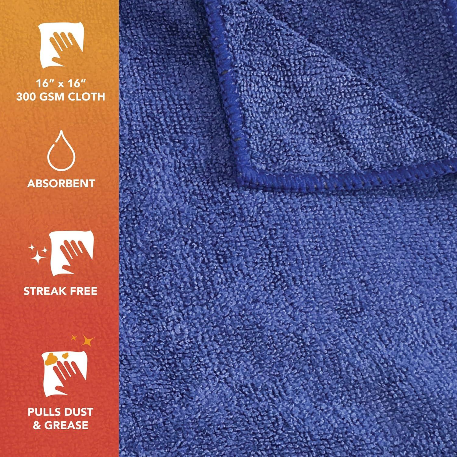 image:imageArkwright Microfiber Cleaning Cloths Pack of 12 Large Lint amp StreakFree Drying Wash Towels 300 GSM Super Absorbent amp Quick Dry Perfect Cleaner for Car Glass and Window 16 x 16 in WhiteNavy