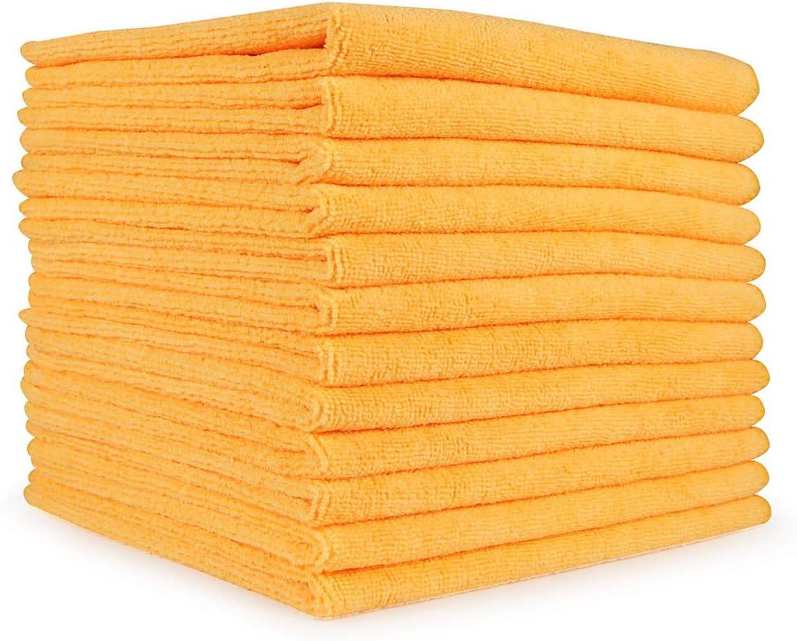 image:imageArkwright Microfiber Cleaning Cloths Pack of 12 Large Lint amp StreakFree Drying Wash Towels 300 GSM Super Absorbent amp Quick Dry Perfect Cleaner for Car Glass and Window 16 x 16 in WhiteOrange