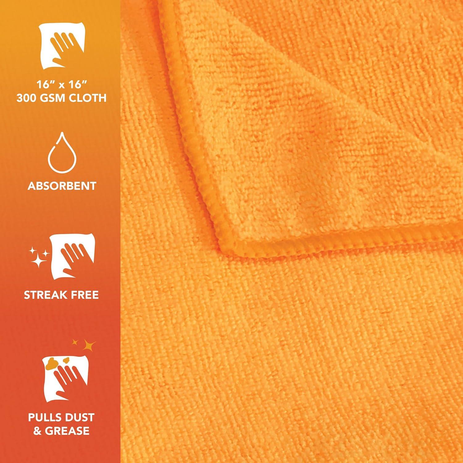 image:imageArkwright Microfiber Cleaning Cloths Pack of 12 Large Lint amp StreakFree Drying Wash Towels 300 GSM Super Absorbent amp Quick Dry Perfect Cleaner for Car Glass and Window 16 x 16 in WhiteOrange