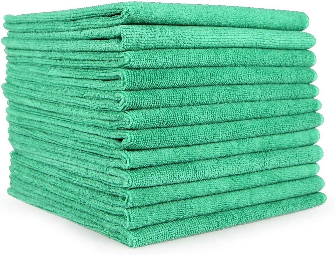 image:imageArkwright Microfiber Cleaning Cloths Pack of 12 Large Lint amp StreakFree Drying Wash Towels 300 GSM Super Absorbent amp Quick Dry Perfect Cleaner for Car Glass and Window 16 x 16 in WhiteGreen