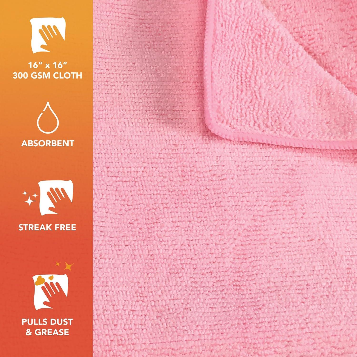 image:imageArkwright Microfiber Cleaning Cloths Pack of 12 Large Lint amp StreakFree Drying Wash Towels 300 GSM Super Absorbent amp Quick Dry Perfect Cleaner for Car Glass and Window 16 x 16 in WhitePink