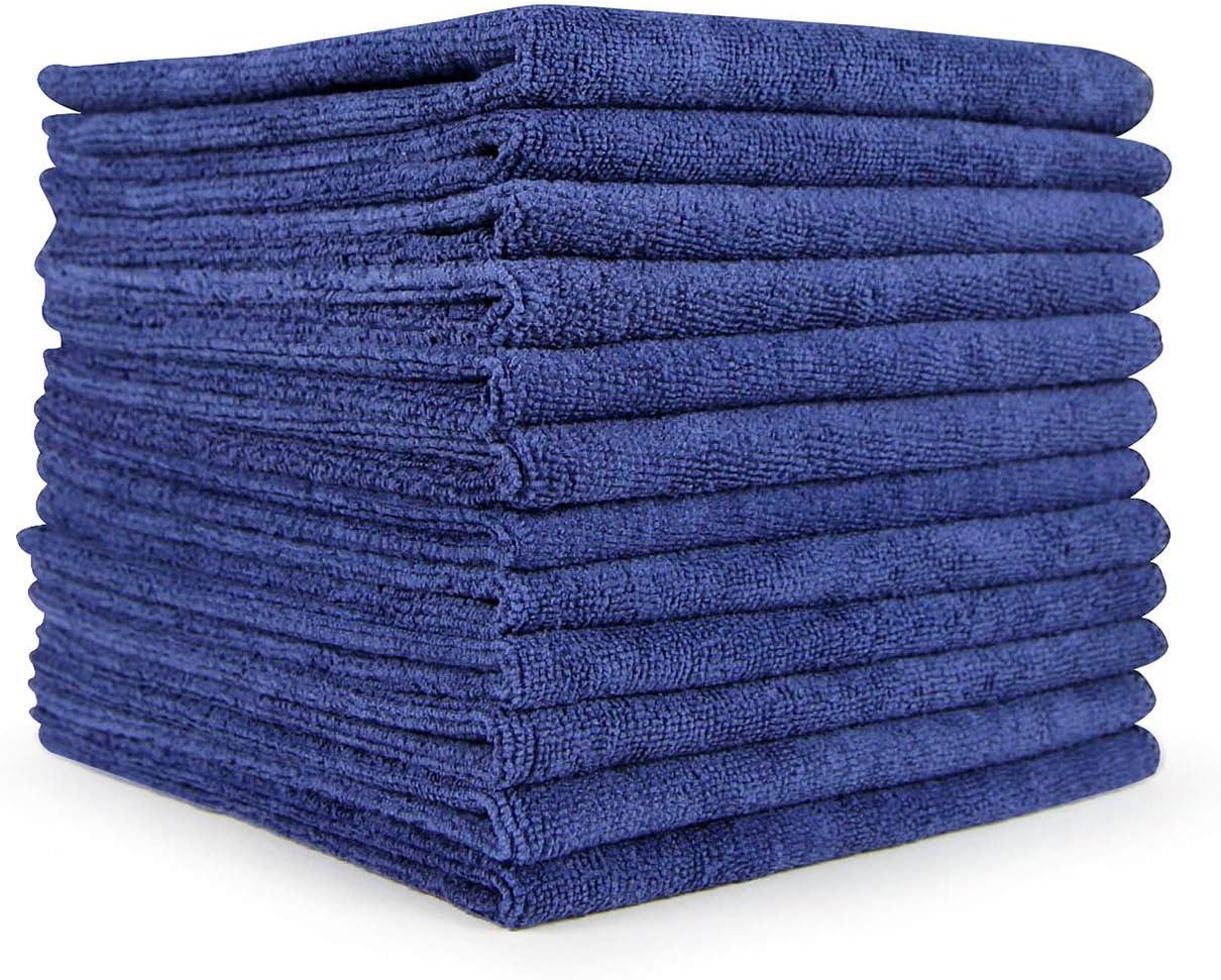 image:imageArkwright Microfiber Cleaning Cloths Pack of 12 Large Lint amp StreakFree Drying Wash Towels 300 GSM Super Absorbent amp Quick Dry Perfect Cleaner for Car Glass and Window 16 x 16 in WhiteNavy