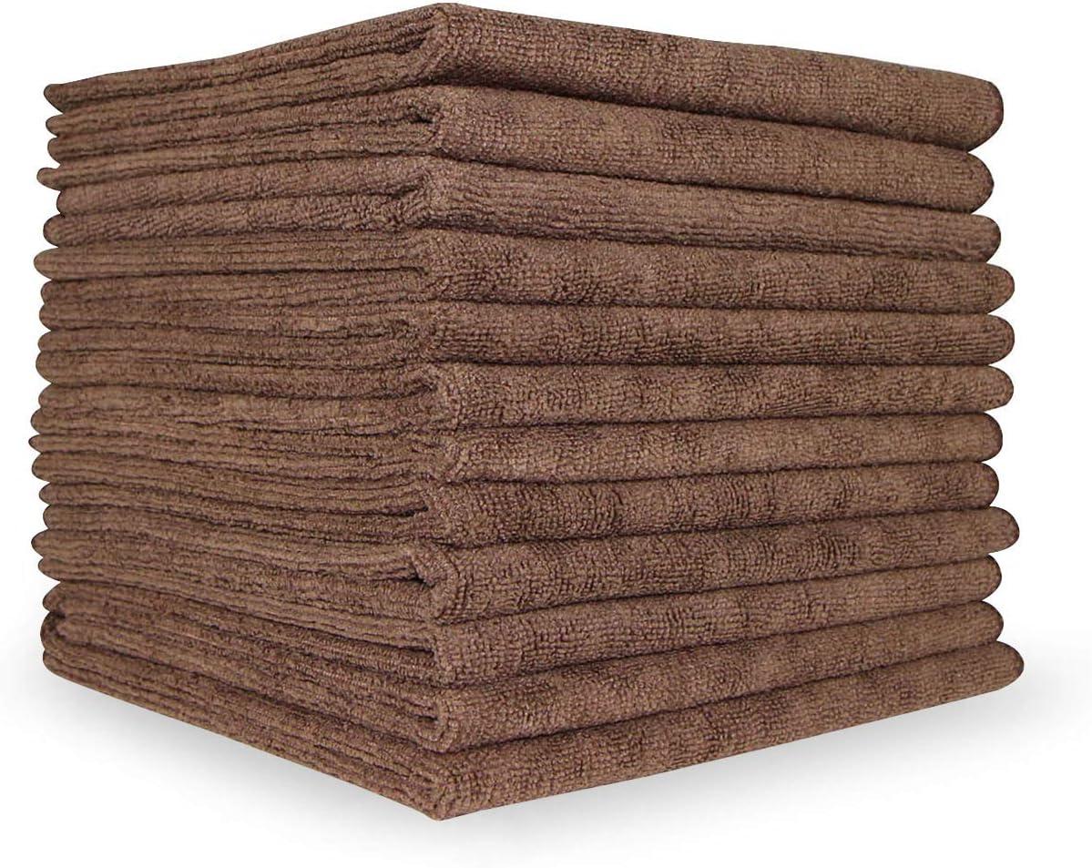 image:imageArkwright Microfiber Cleaning Cloths Pack of 12 Large Lint amp StreakFree Drying Wash Towels 300 GSM Super Absorbent amp Quick Dry Perfect Cleaner for Car Glass and Window 16 x 16 in WhiteBrown