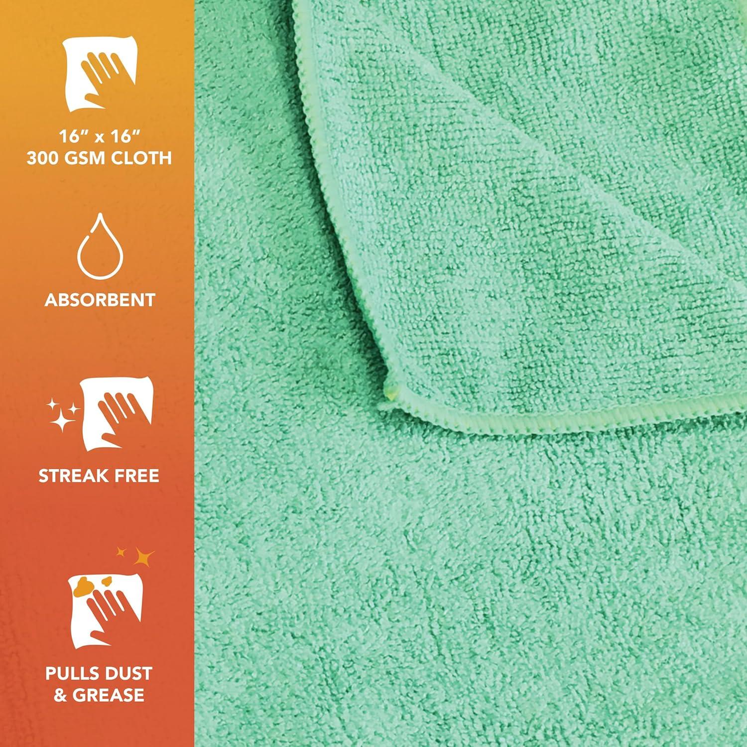 image:imageArkwright Microfiber Cleaning Cloths Pack of 12 Large Lint amp StreakFree Drying Wash Towels 300 GSM Super Absorbent amp Quick Dry Perfect Cleaner for Car Glass and Window 16 x 16 in WhiteGreen