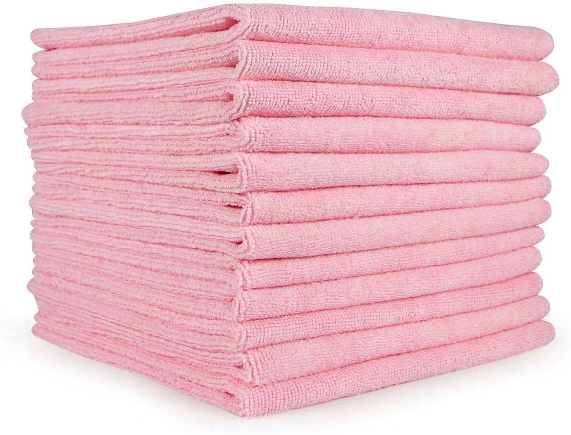 image:imageArkwright Microfiber Cleaning Cloths Pack of 12 Large Lint amp StreakFree Drying Wash Towels 300 GSM Super Absorbent amp Quick Dry Perfect Cleaner for Car Glass and Window 16 x 16 in WhitePink