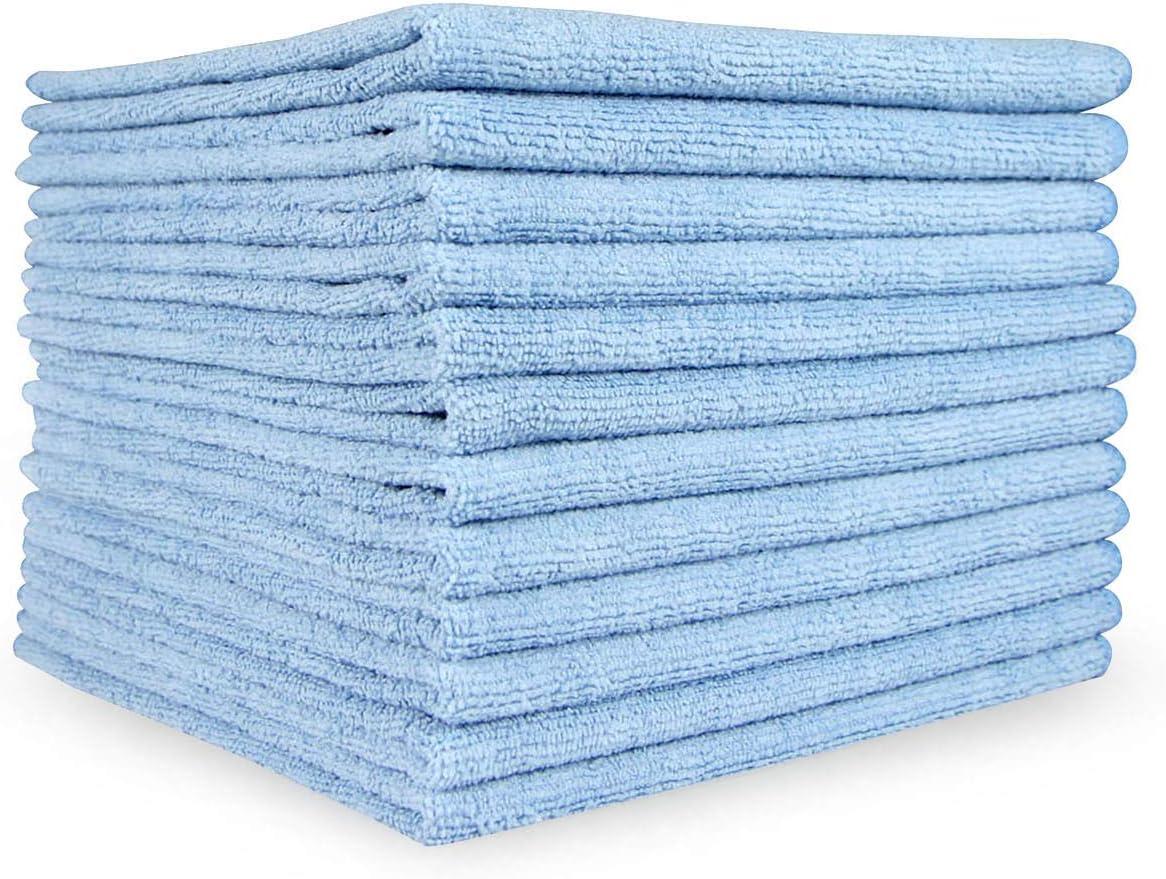 image:imageArkwright Microfiber Cleaning Cloths Pack of 12 Large Lint amp StreakFree Drying Wash Towels 300 GSM Super Absorbent amp Quick Dry Perfect Cleaner for Car Glass and Window 16 x 16 in WhiteBlue