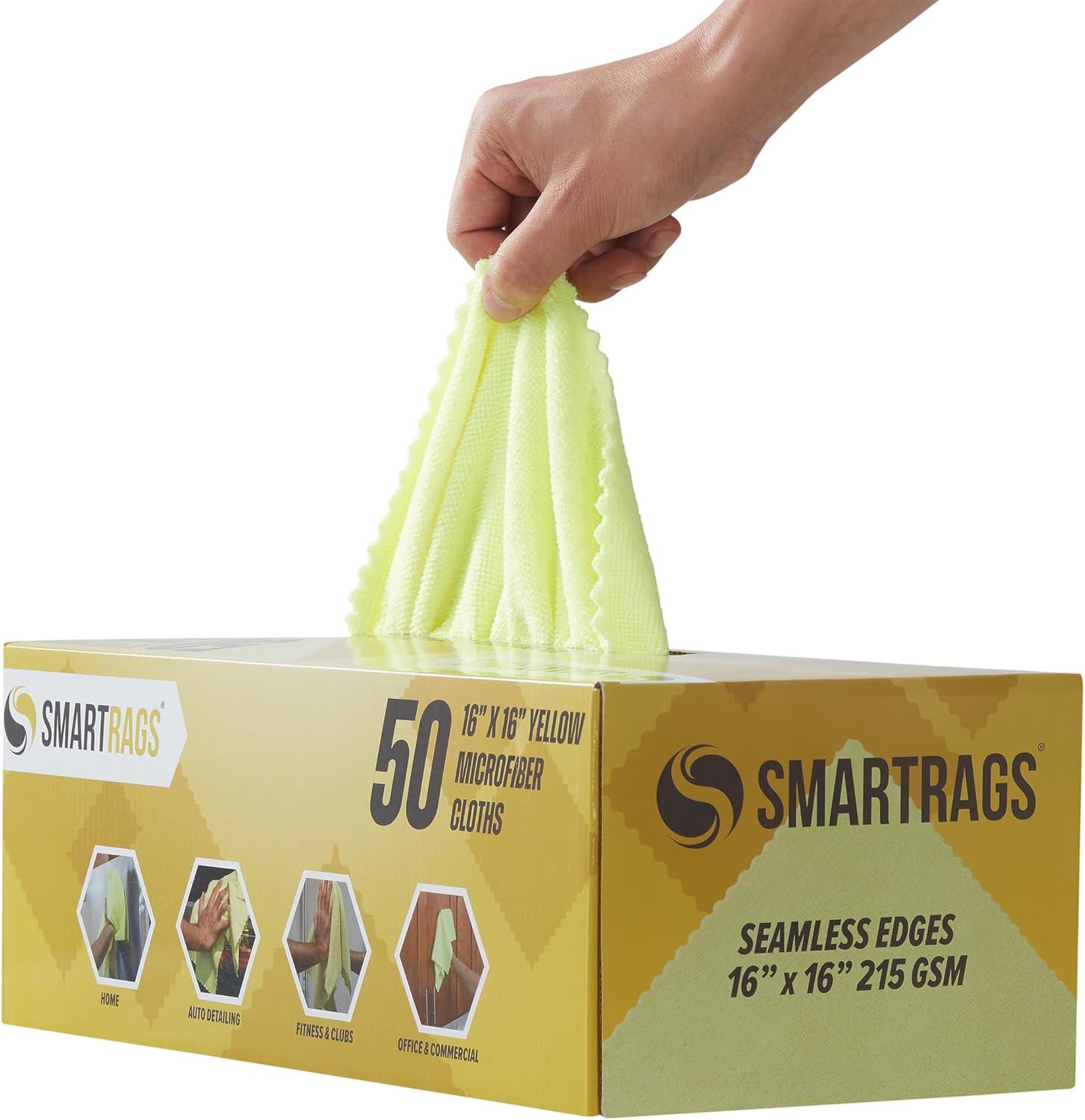 image:imageArkwright Smart Rags Microfiber Cleaning Cloths Pack of 50 in a Box Lint Free 180 GSM Reusable Towels for Auto Office and Household Cleaning 12 x 12 in WhiteYellow