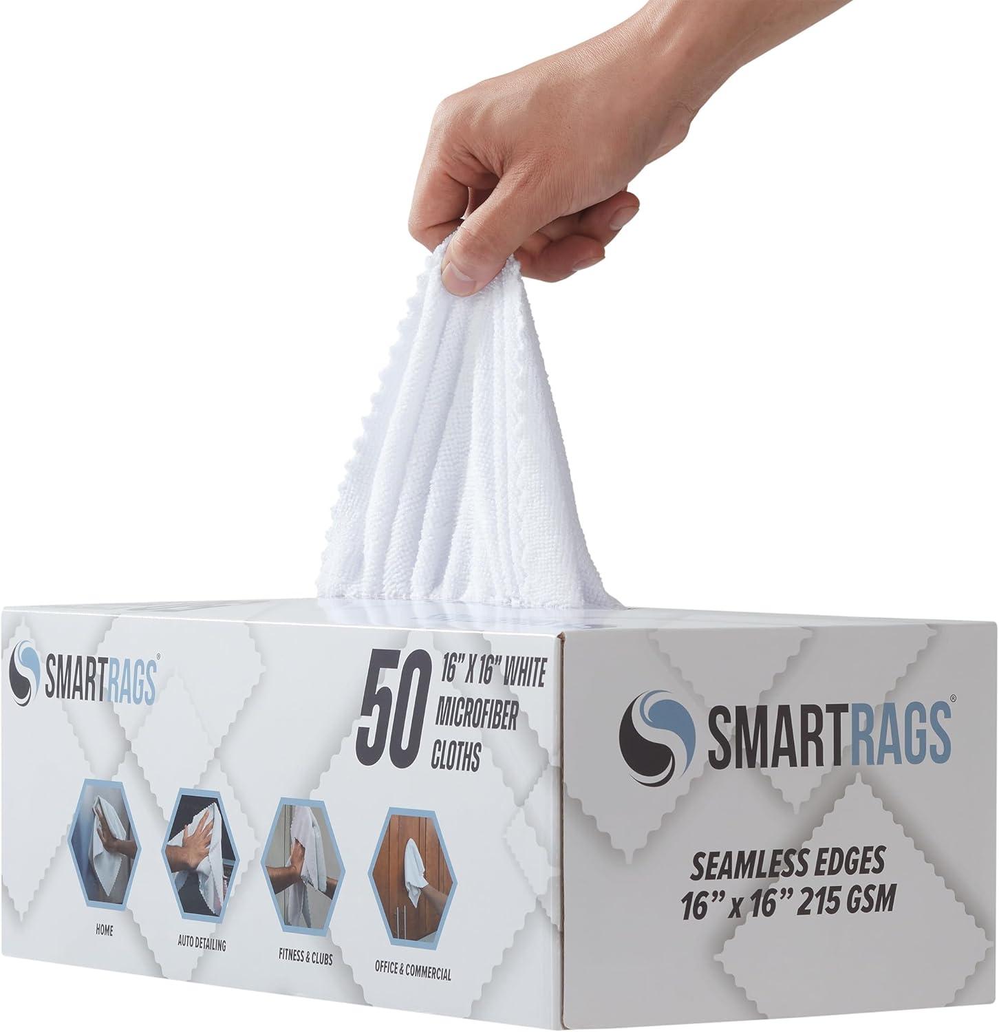 image:imageArkwright Smart Rags Microfiber Cleaning Cloths Pack of 50 in a Box Lint Free 180 GSM Reusable Towels for Auto Office and Household Cleaning 12 x 12 in WhiteWhite