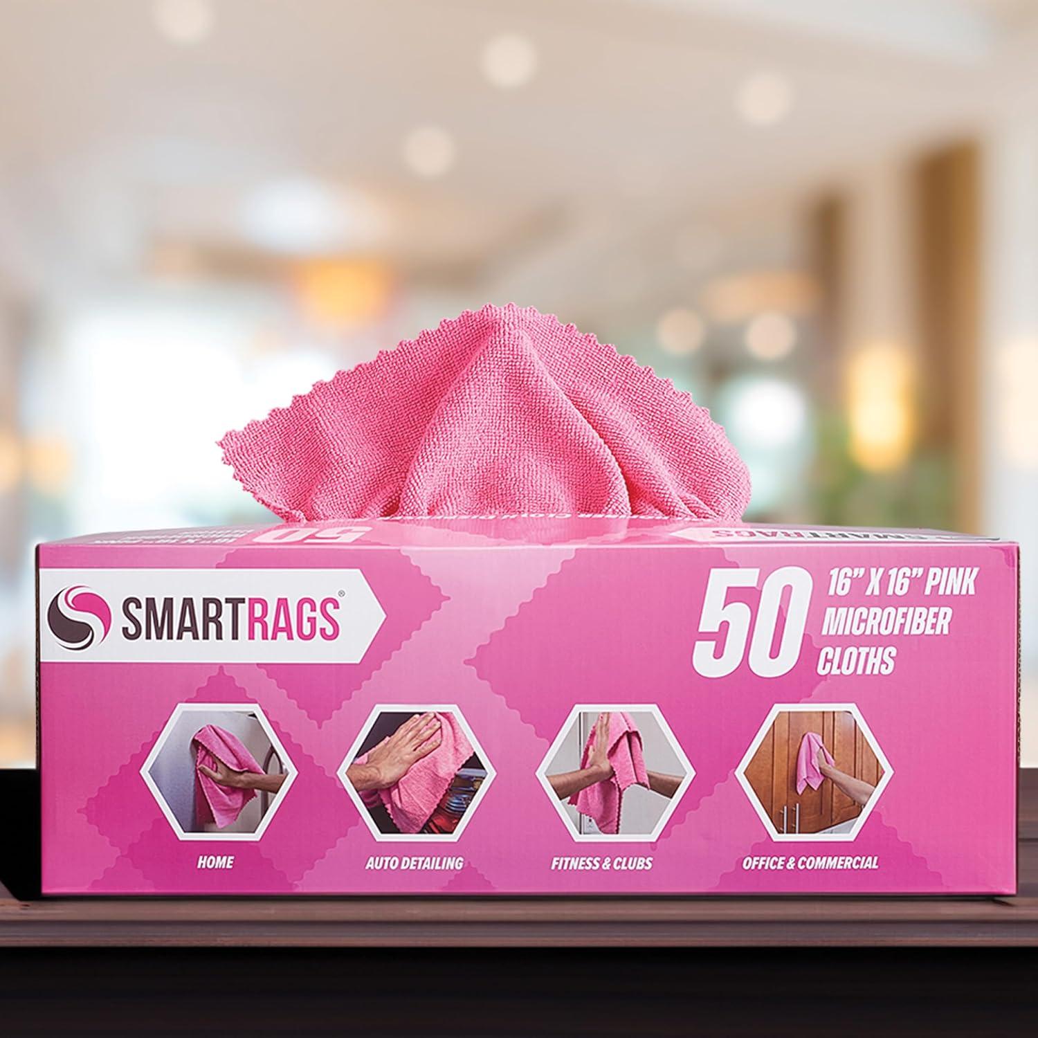 image:imageArkwright Smart Rags Microfiber Cleaning Cloths Pack of 50 in a Box Lint Free 180 GSM Reusable Towels for Auto Office and Household Cleaning 12 x 12 in WhitePink