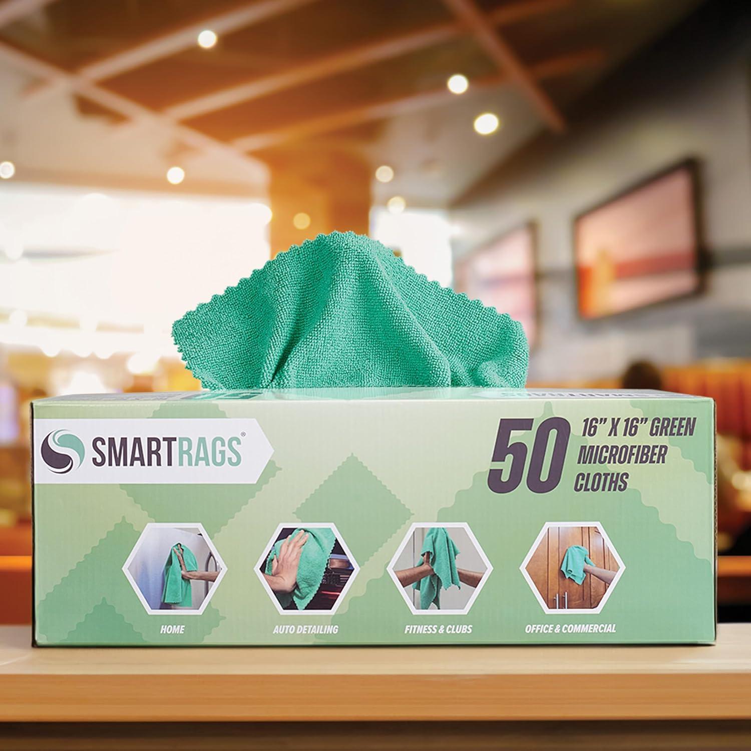 image:imageArkwright Smart Rags Microfiber Cleaning Cloths Pack of 50 in a Box Lint Free 180 GSM Reusable Towels for Auto Office and Household Cleaning 12 x 12 in WhiteGreen