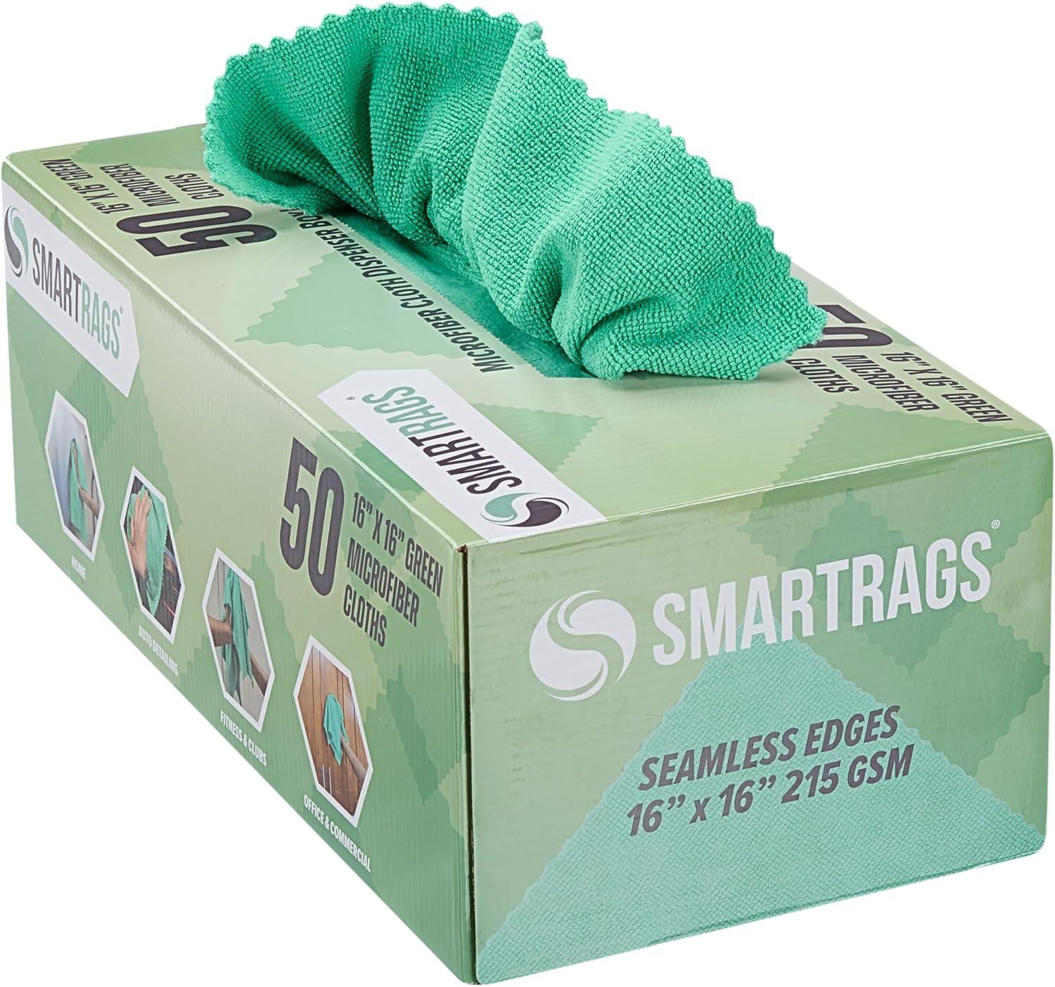 image:imageArkwright Smart Rags Microfiber Cleaning Cloths Pack of 50 in a Box Lint Free 180 GSM Reusable Towels for Auto Office and Household Cleaning 12 x 12 in WhiteGreen