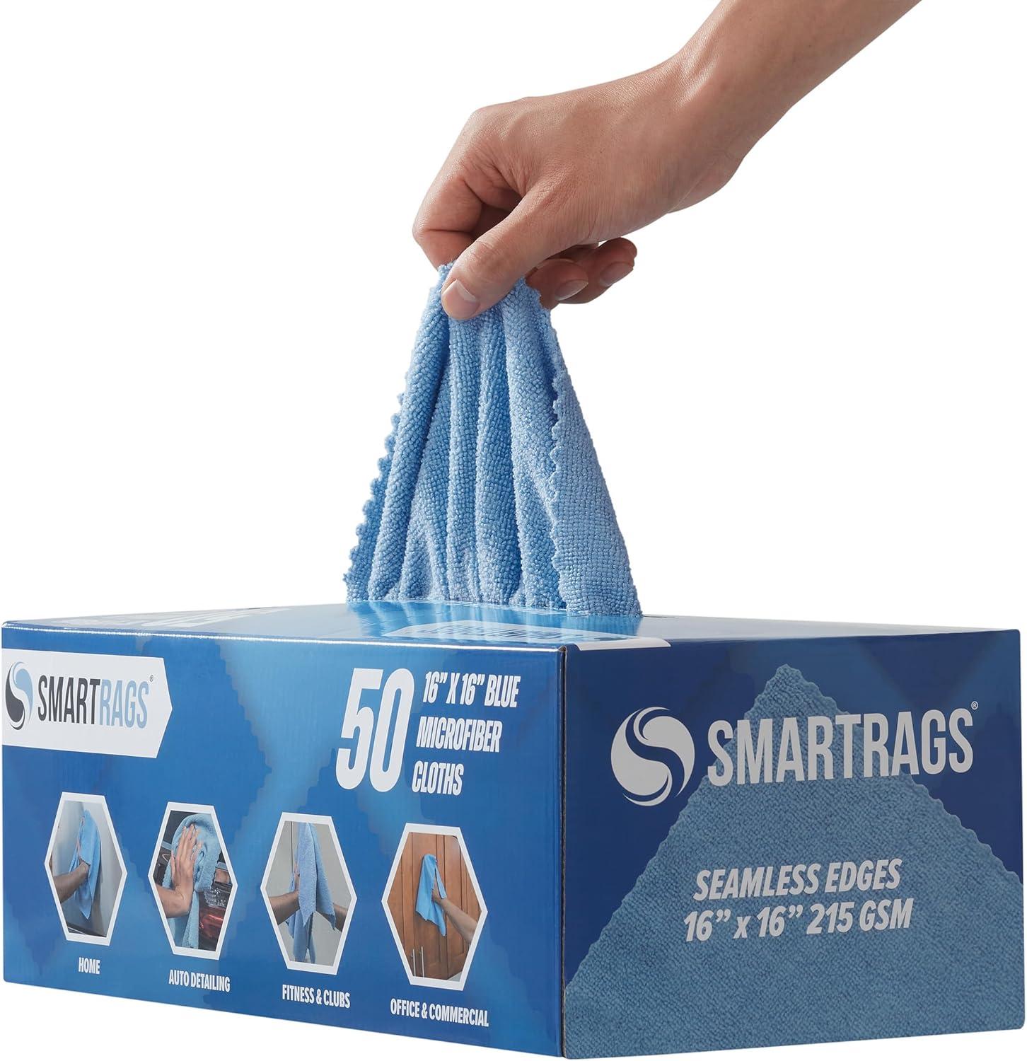 image:imageArkwright Smart Rags Microfiber Cleaning Cloths Pack of 50 in a Box Lint Free 180 GSM Reusable Towels for Auto Office and Household Cleaning 12 x 12 in WhiteBlue