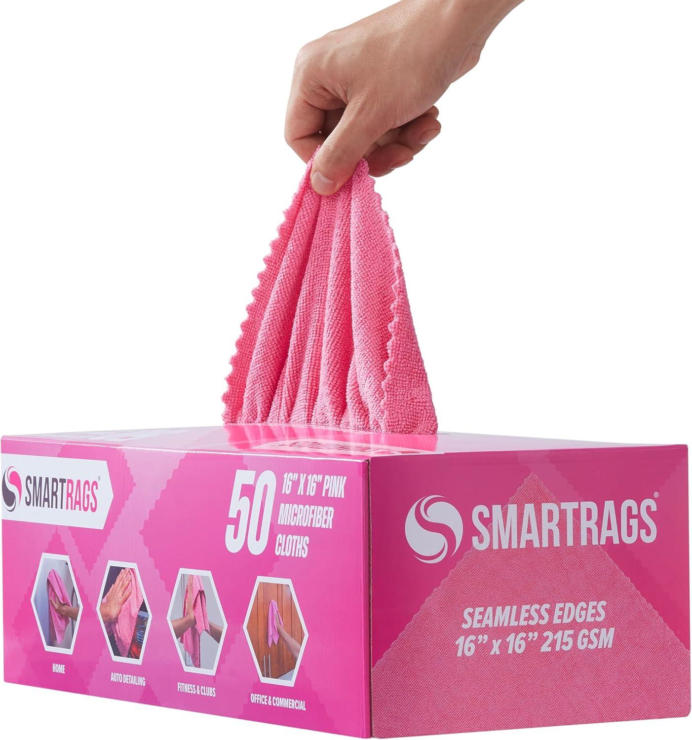 image:imageArkwright Smart Rags Microfiber Cleaning Cloths Pack of 50 in a Box Lint Free 180 GSM Reusable Towels for Auto Office and Household Cleaning 12 x 12 in WhitePink