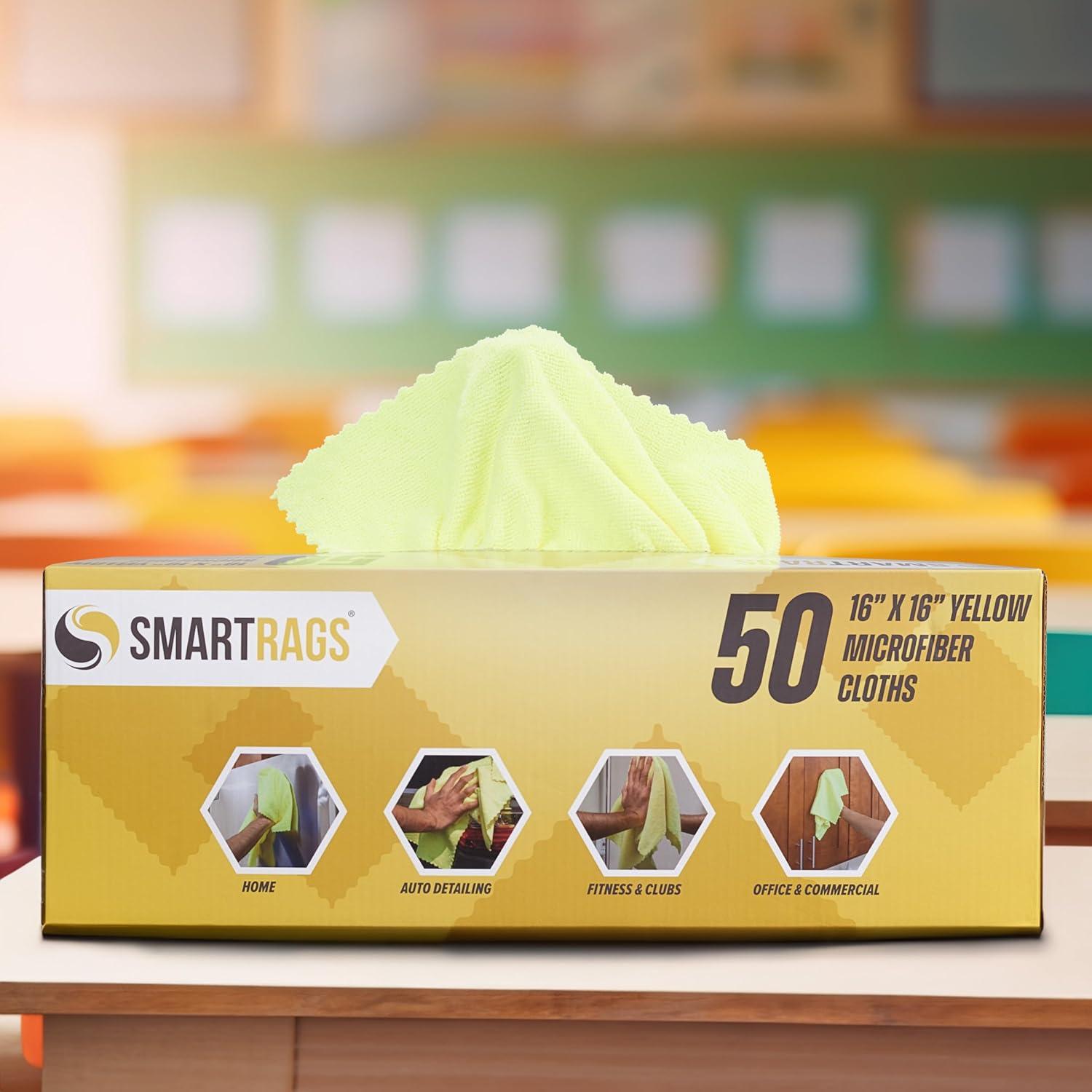 image:imageArkwright Smart Rags Microfiber Cleaning Cloths Pack of 50 in a Box Lint Free 180 GSM Reusable Towels for Auto Office and Household Cleaning 12 x 12 in WhiteYellow