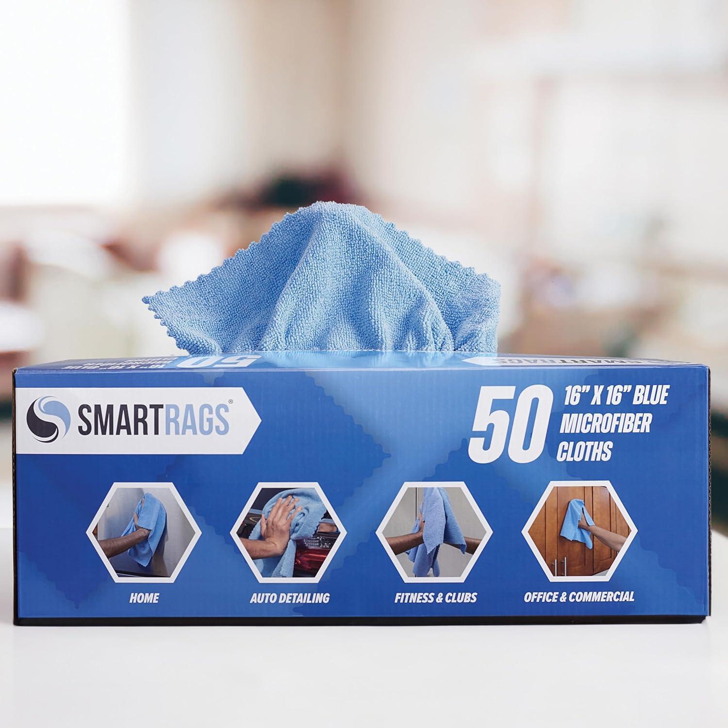 image:imageArkwright Smart Rags Microfiber Cleaning Cloths Pack of 50 in a Box Lint Free 180 GSM Reusable Towels for Auto Office and Household Cleaning 12 x 12 in WhiteBlue